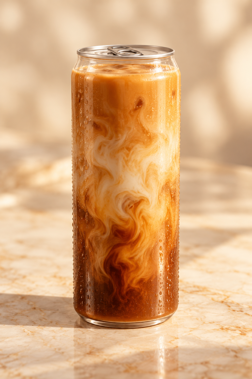 pumpkin caramel coffee in a clear can